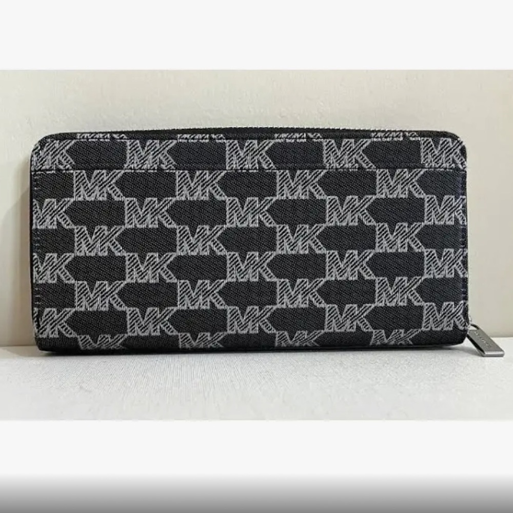 Michael Kors COOPER Tech Zip Around Wallet Jacquard MK Black Multi